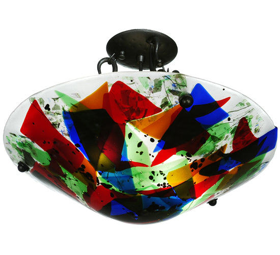 Meyda Tiffany Metro Fusion 18" 2-Light Black Colorito Semi-flush Mount Ceiling Light With Multi-Colored Fused Shade Glass