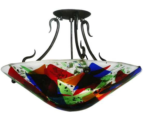 Meyda Tiffany Metro Fusion 18" 2-Light Black Colorito Semi-flush Mount Ceiling Light With Multi-Colored Fused Shade Glass