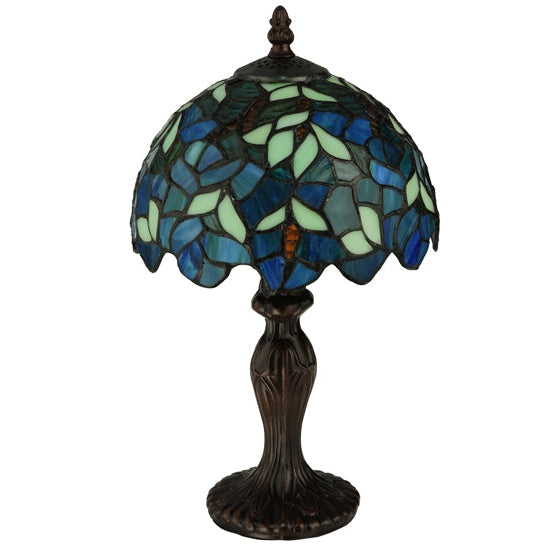 Meyda Tiffany Nightfall Wisteria 14" Mahogany Bronze Mini Lamp With Green & Blue Shade Glass