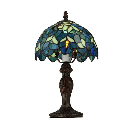 Meyda Tiffany Nightfall Wisteria 14" Mahogany Bronze Mini Lamp With Green & Blue Shade Glass