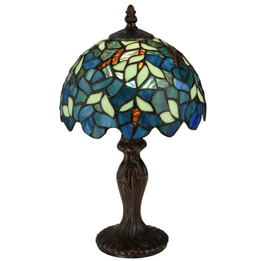 Meyda Tiffany Nightfall Wisteria 14" Mahogany Bronze Mini Lamp With Green & Blue Shade Glass