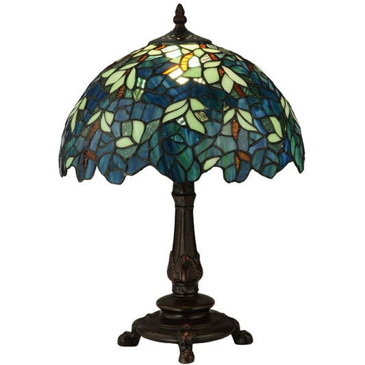 Meyda Tiffany Nightfall Wisteria 17" Mahogany Bronze Accent Lamp With Green & Blue Shade Glass