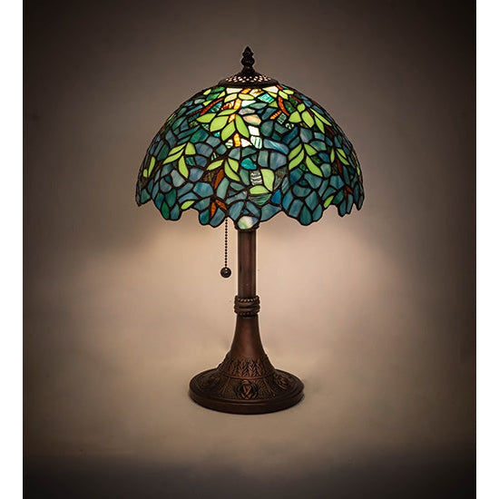 Meyda Tiffany Nightfall Wisteria 17" Mahogany Bronze Table Lamp With Green & Blue Shade Glass