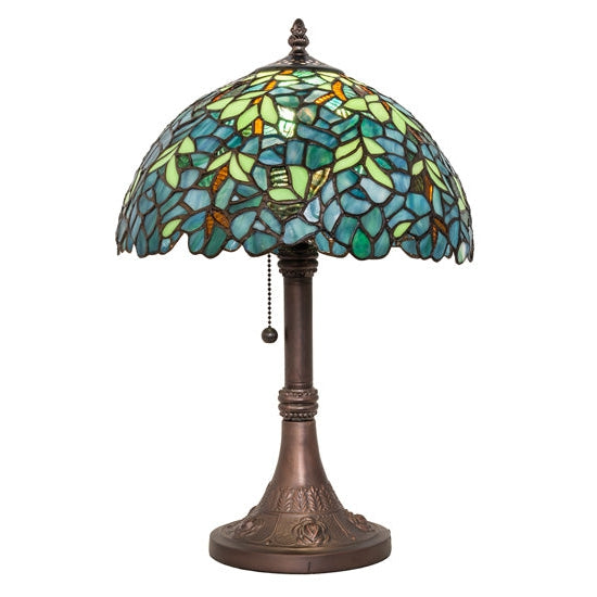 Meyda Tiffany Nightfall Wisteria 17" Mahogany Bronze Table Lamp With Green & Blue Shade Glass