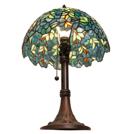 Meyda Tiffany Nightfall Wisteria 17" Mahogany Bronze Table Lamp With Green & Blue Shade Glass