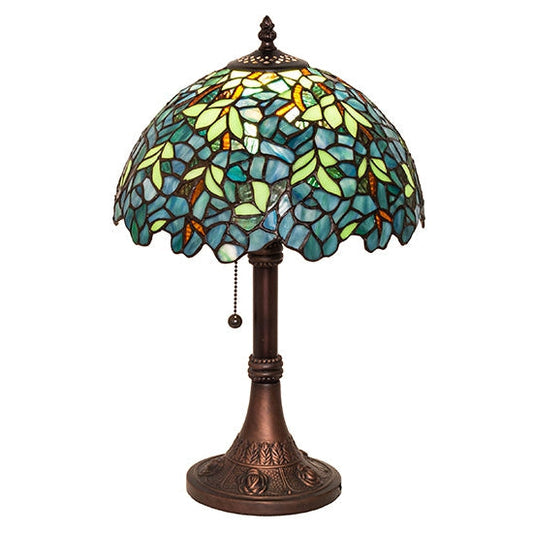 Meyda Tiffany Nightfall Wisteria 17" Mahogany Bronze Table Lamp With Green & Blue Shade Glass