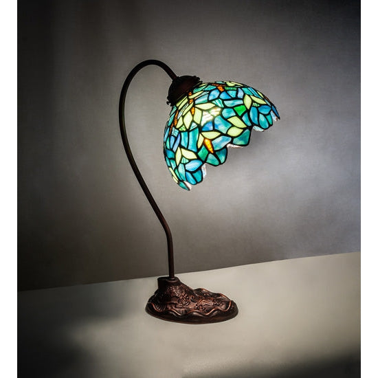 Meyda Tiffany Nightfall Wisteria 18" Mahogany Bronze Desk Lamp With Green & Blue Shade Glass