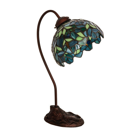 Meyda Tiffany Nightfall Wisteria 18" Mahogany Bronze Desk Lamp With Green & Blue Shade Glass