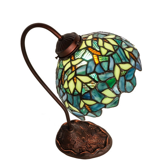 Meyda Tiffany Nightfall Wisteria 18" Mahogany Bronze Desk Lamp With Green & Blue Shade Glass