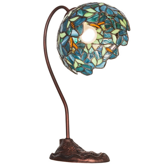 Meyda Tiffany Nightfall Wisteria 18" Mahogany Bronze Desk Lamp With Green & Blue Shade Glass