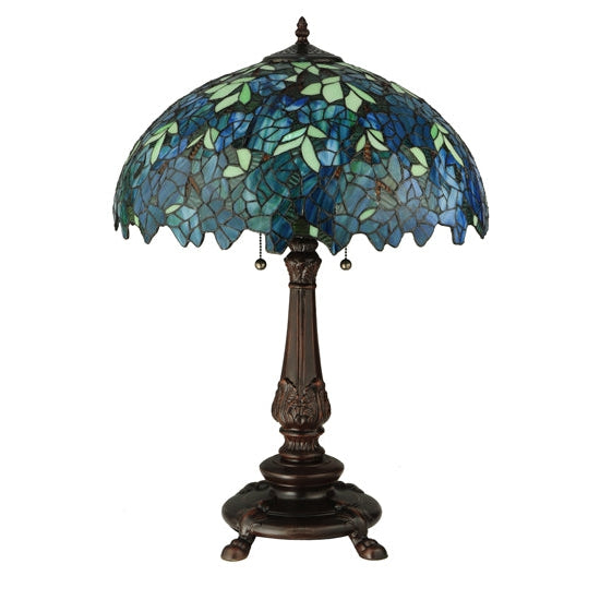 Meyda Tiffany Nightfall Wisteria 26" Mahogany Bronze Table Lamp With Green & Blue Shade Glass