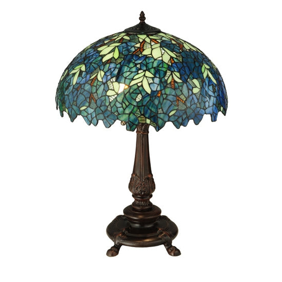 Meyda Tiffany Nightfall Wisteria 26" Mahogany Bronze Table Lamp With Green & Blue Shade Glass