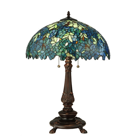 Meyda Tiffany Nightfall Wisteria 26" Mahogany Bronze Table Lamp With Green & Blue Shade Glass