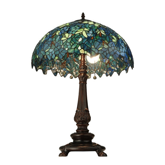 Meyda Tiffany Nightfall Wisteria 26" Mahogany Bronze Table Lamp With Green & Blue Shade Glass