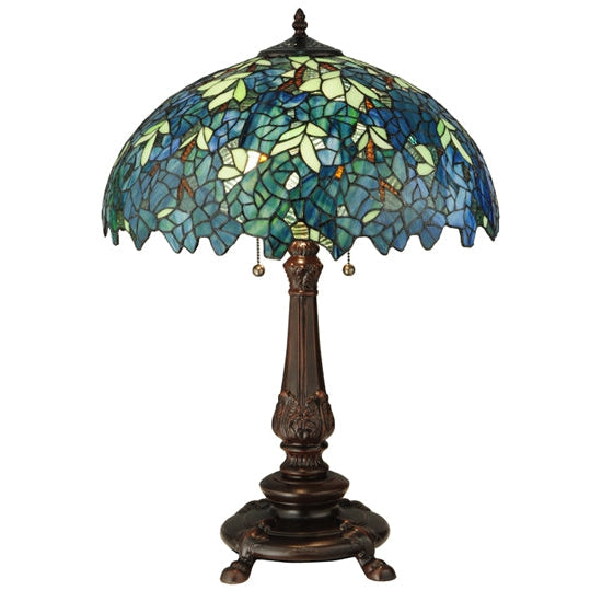 Meyda Tiffany Nightfall Wisteria 26" Mahogany Bronze Table Lamp With Green & Blue Shade Glass