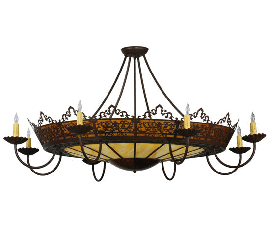 Meyda Tiffany Stanley 47" 16-Light Cafe Noir Semi-flush Mount Ceiling Light With Amber & Beige Shade Glass