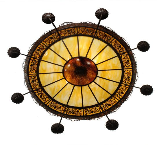 Meyda Tiffany Stanley 47" 16-Light Cafe Noir Semi-flush Mount Ceiling Light With Amber & Beige Shade Glass