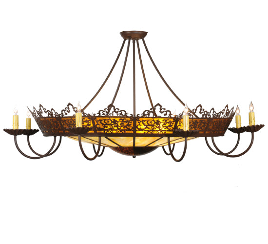 Meyda Tiffany Stanley 47" 16-Light Cafe Noir Semi-flush Mount Ceiling Light With Amber & Beige Shade Glass