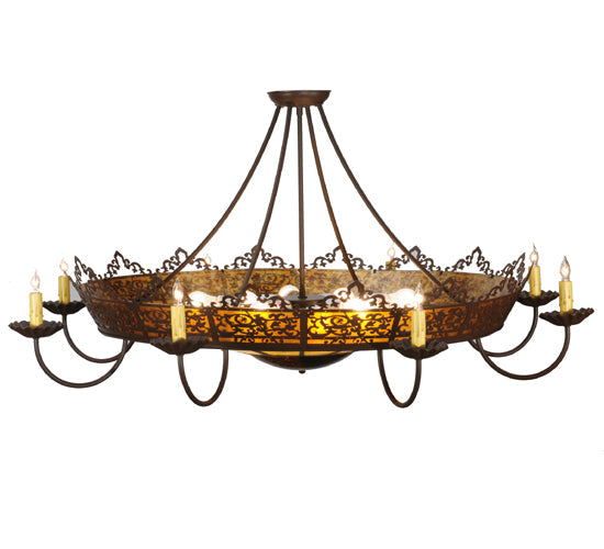 Meyda Tiffany Stanley 47" 16-Light Cafe Noir Semi-flush Mount Ceiling Light With Amber & Beige Shade Glass