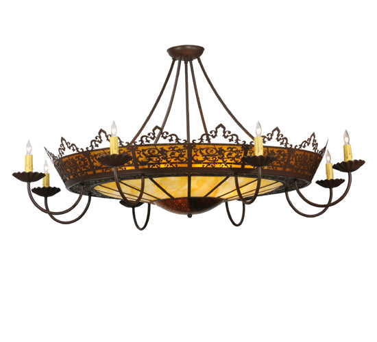 Meyda Tiffany Stanley 47" 16-Light Cafe Noir Semi-flush Mount Ceiling Light With Amber & Beige Shade Glass