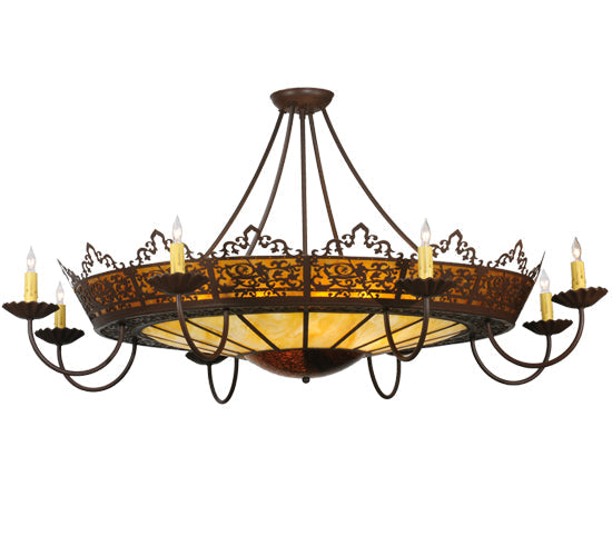 Meyda Tiffany Stanley 47" 16-Light Cafe Noir Semi-flush Mount Ceiling Light With Amber & Beige Shade Glass