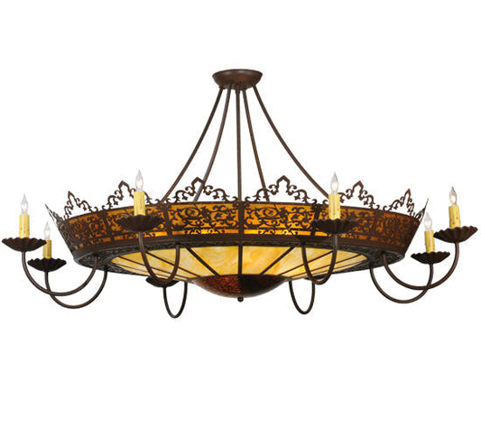 Meyda Tiffany Stanley 47" 16-Light Cafe Noir Semi-flush Mount Ceiling Light With Amber & Beige Shade Glass