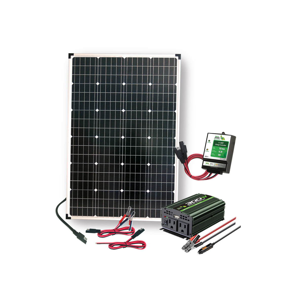 Nature Power 110 Watt Power Kit With 300 Watt Inverter & 11 Amp Charge Controller