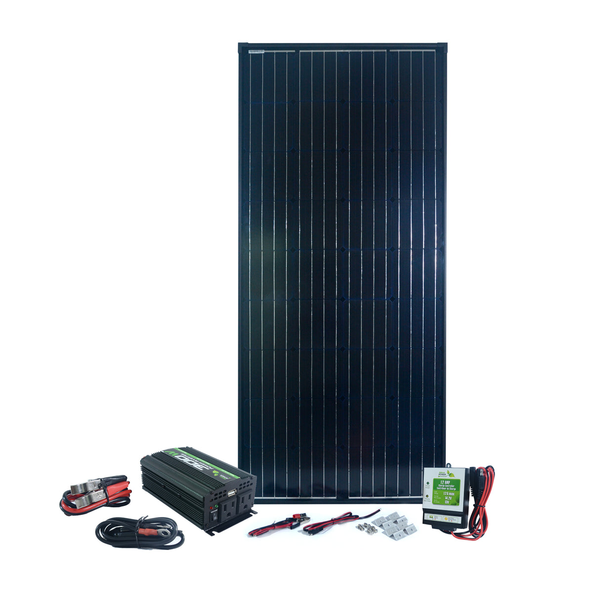 Nature Power 180 Watt Complete Solar Panel Kit With 300 Watt Inverter & 12 Amp Charge Controller