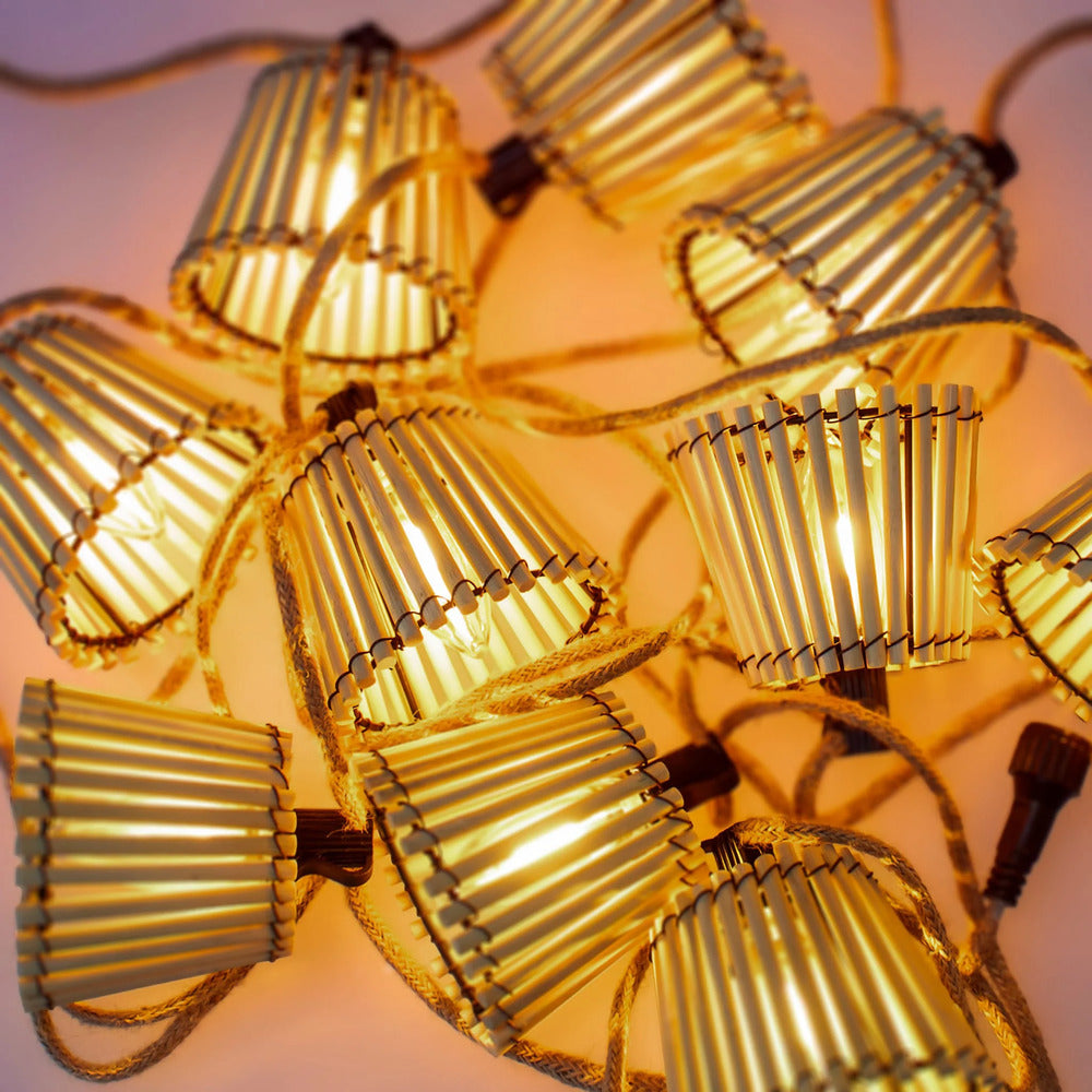 New Garden 15 Lumen Jute Okinawa Solar & Rechargeable String Lights