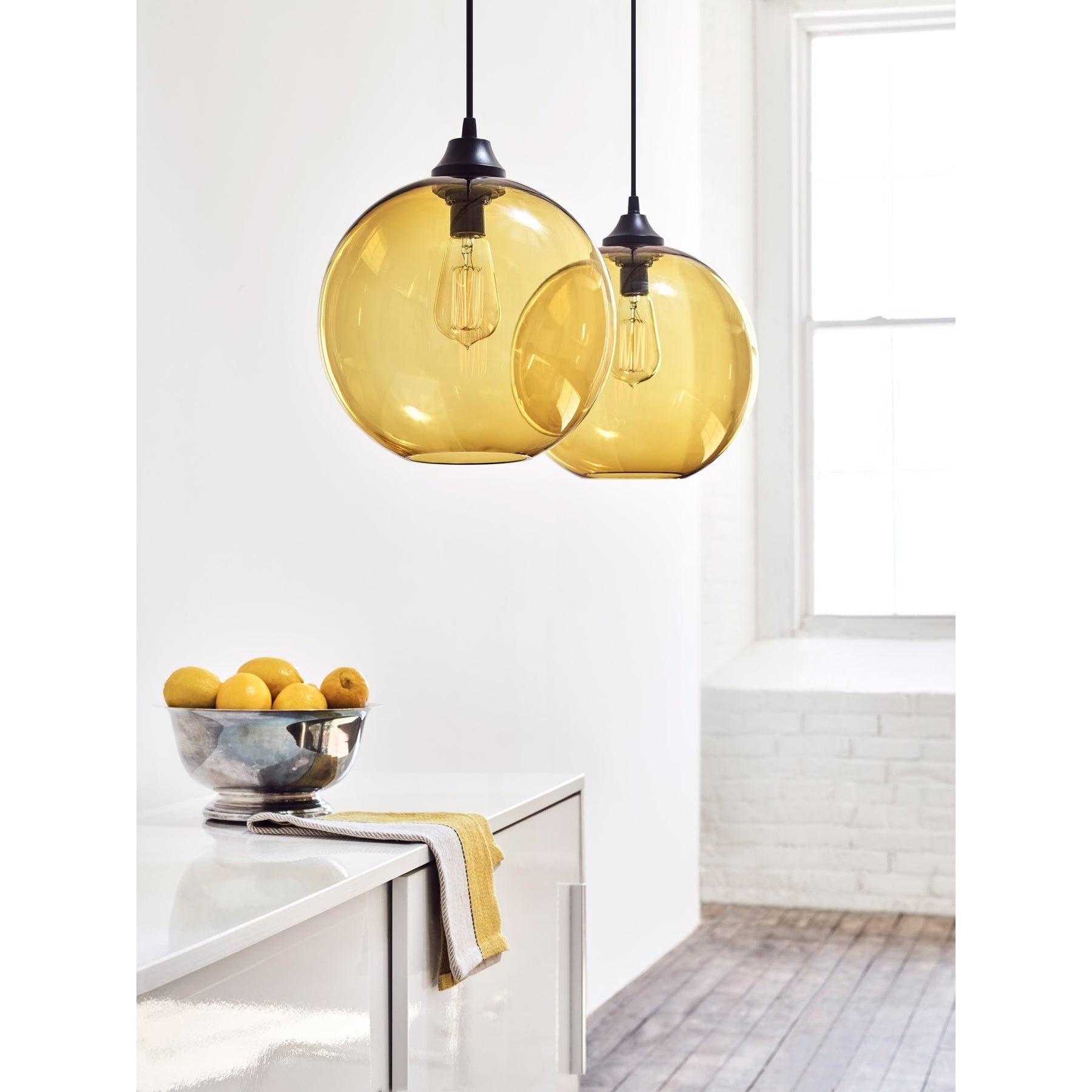 Niche Modern Solitaire 10" Dimmable LED Edison Bulb Pendant Light With Amber Glass Shade