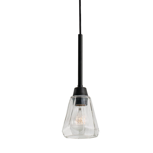 Norwell Lighting Arctic Bath Series 5" x 5" 1-Light Acid Dipped Black Steel/Glass Single Drop Pendant With Clear Glass Diffuser
