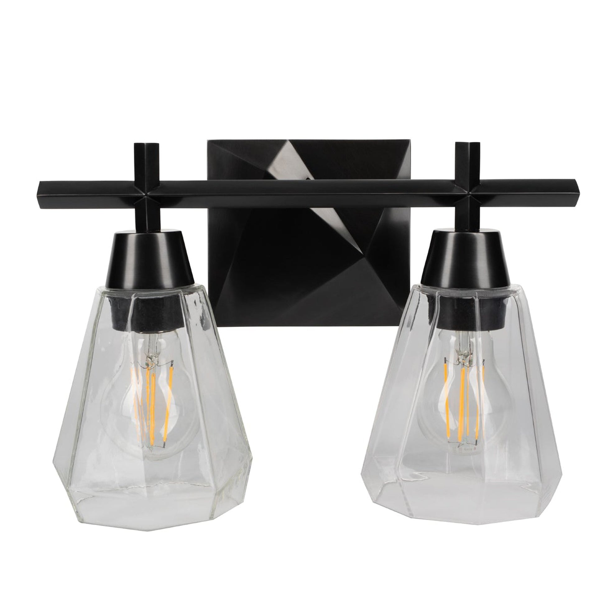 Norwell Lighting Arctic Bath Series 9" x 13" 2-Light Acid Dipped Black Vanity Wall Sconce With Clear Glass Diffuser