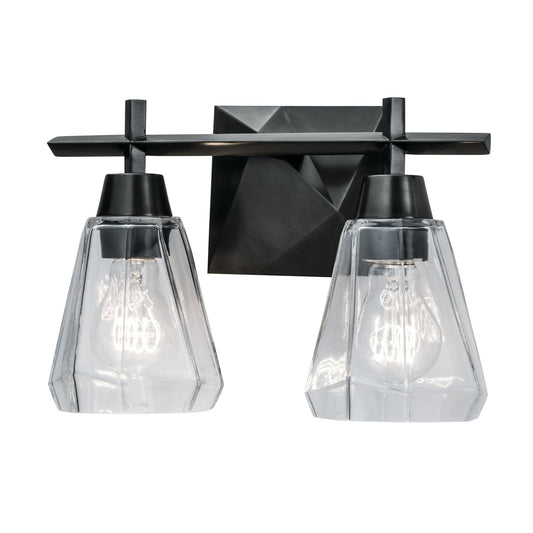 Norwell Lighting Arctic Bath Series 9" x 13" 2-Light Acid Dipped Black Vanity Wall Sconce With Clear Glass Diffuser