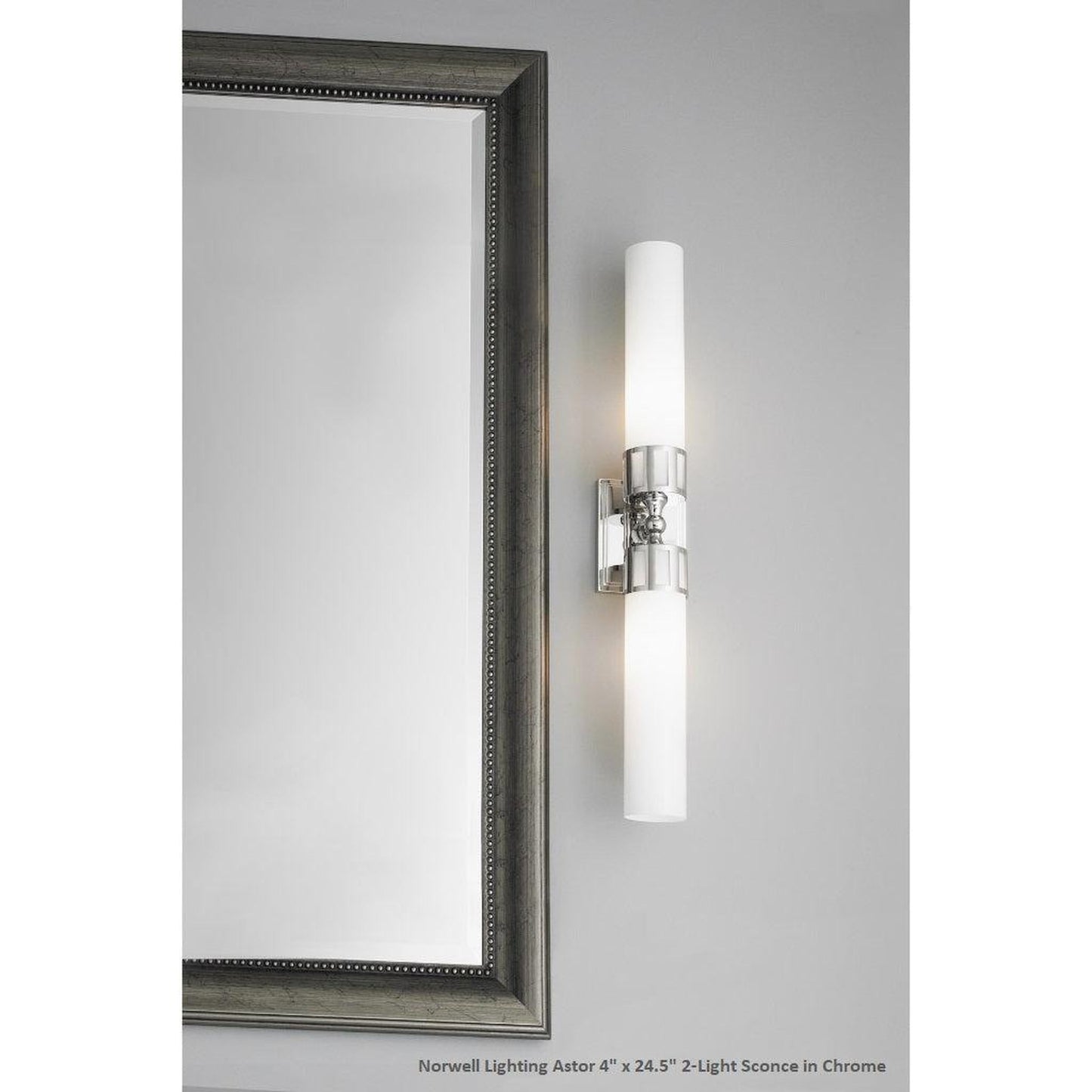 Norwell Lighting Astor 4" x 25" 2-Light Chrome Horizontal/Vertical Vanity Wall Sconce With Shiny Opal Glass Diffuser