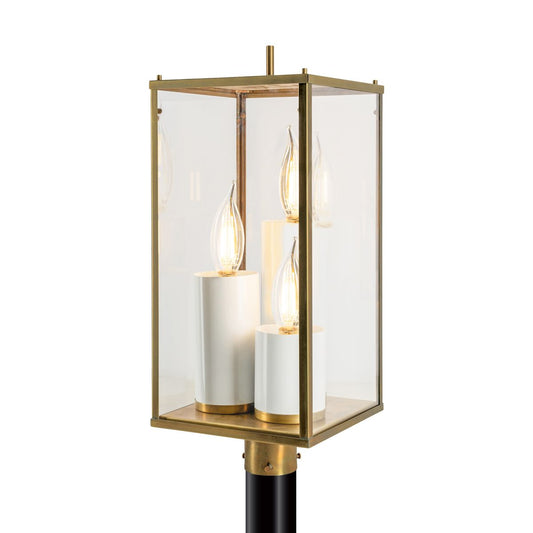 Norwell Lighting Back Bay 23" x 10" 3-Light Aged Brass Outdoor Post Light With Clear Glass Diffuser