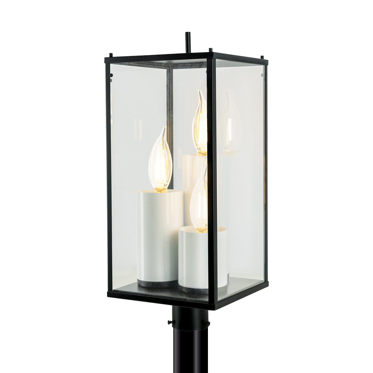 Norwell Lighting Back Bay 23" x 10" 3-Light Matte Black Outdoor Post Light With Clear Glass Diffuser