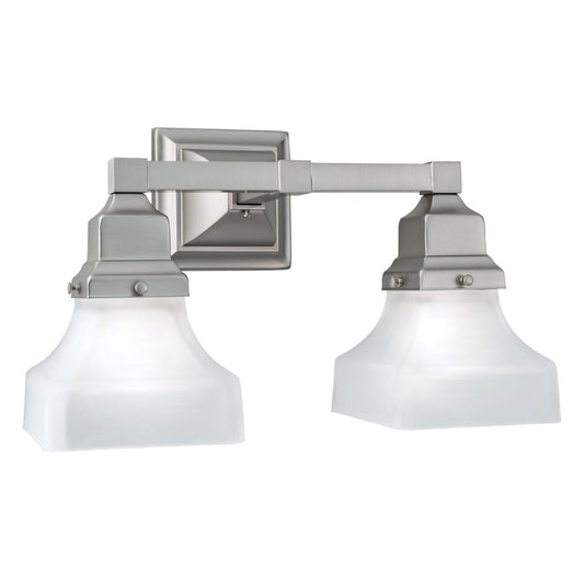 Norwell Lighting Birmingham 9" x 14" 2-Light Brushed Nickel Vanity Lighting With Square Glass Diffuser