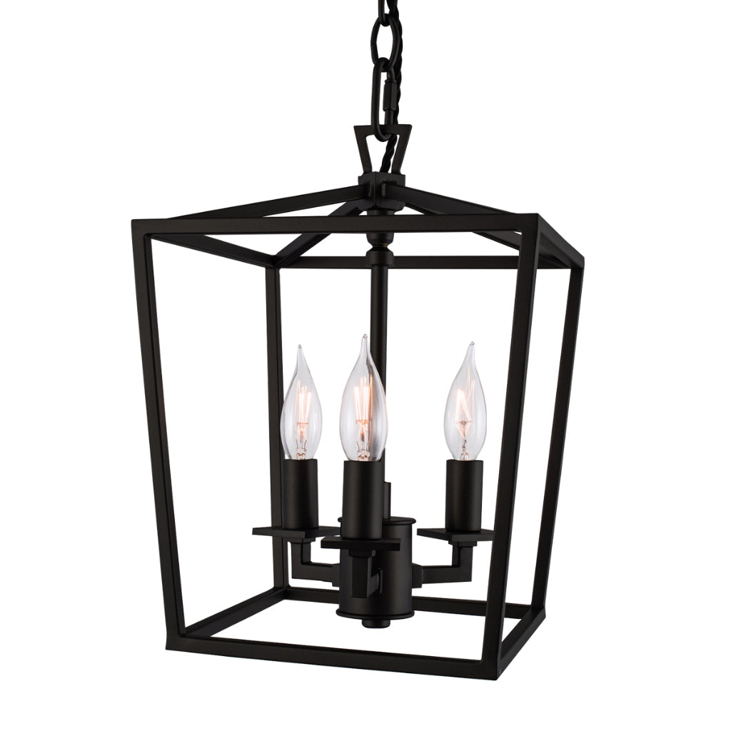 Norwell Lighting Cage 14" x 9" 3-Light Matte Black Mini Chandelier