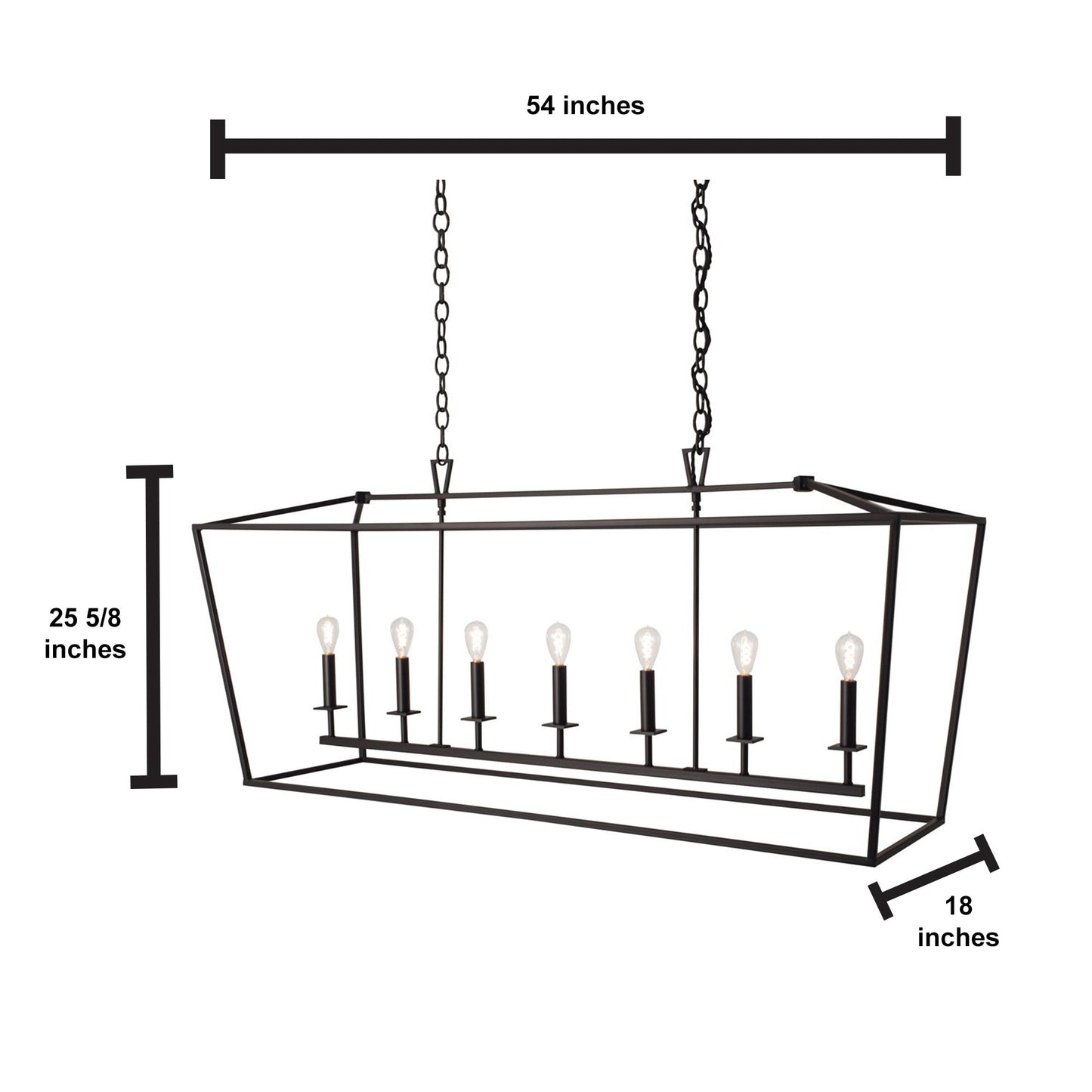 Norwell Lighting Cage 26" x 18" 7-Light Linear Matte Black Chandelier