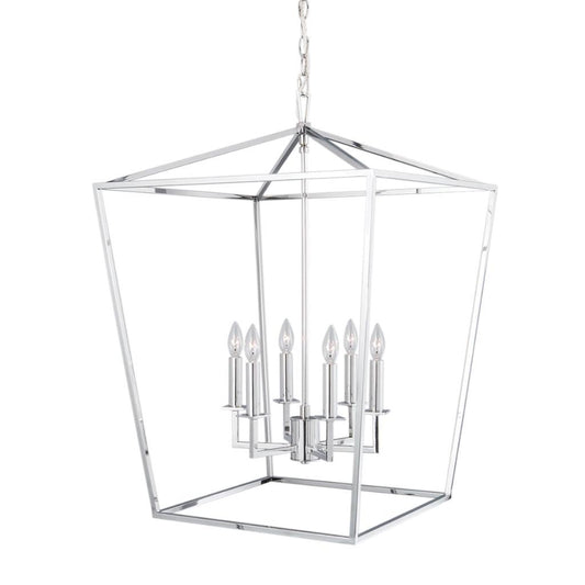 Norwell Lighting Cage 34" x 24" 6-Light Polished Nickel Large Chandelier