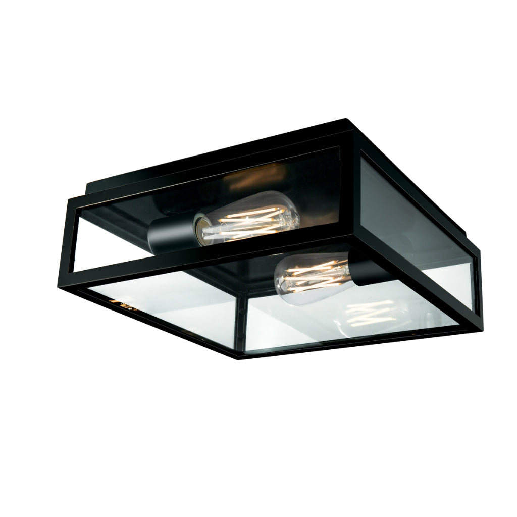 Norwell Lighting Capture 5" x 12" 2-Light Matte Black Outdoor Flush Mount With Clear Glass Diffuser