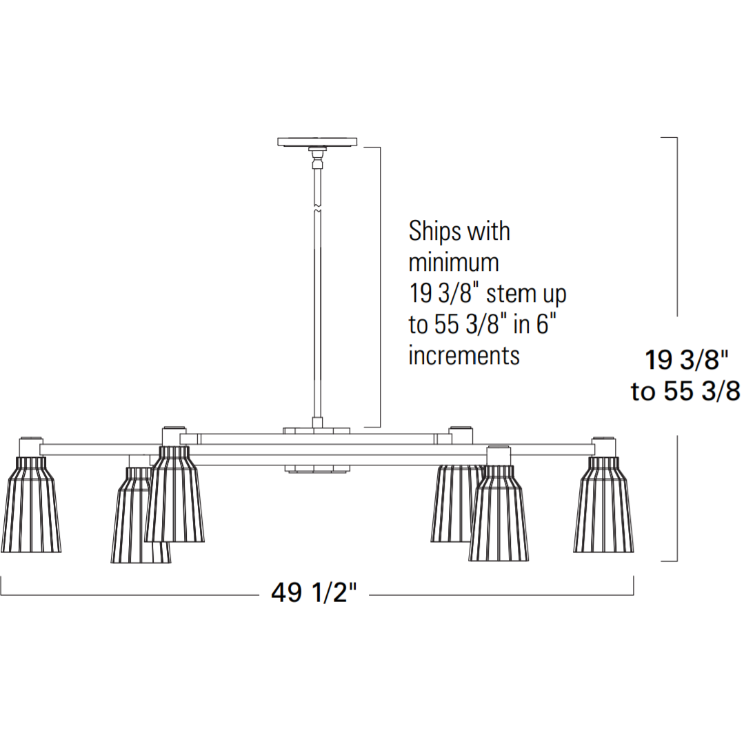 Norwell Lighting Carnival 50" 6-Light Satin Brass Steel Chandelier With Striped Clear Glass