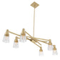 Norwell Lighting Carnival 50" 6-Light Satin Brass Steel Chandelier With Striped Clear Glass