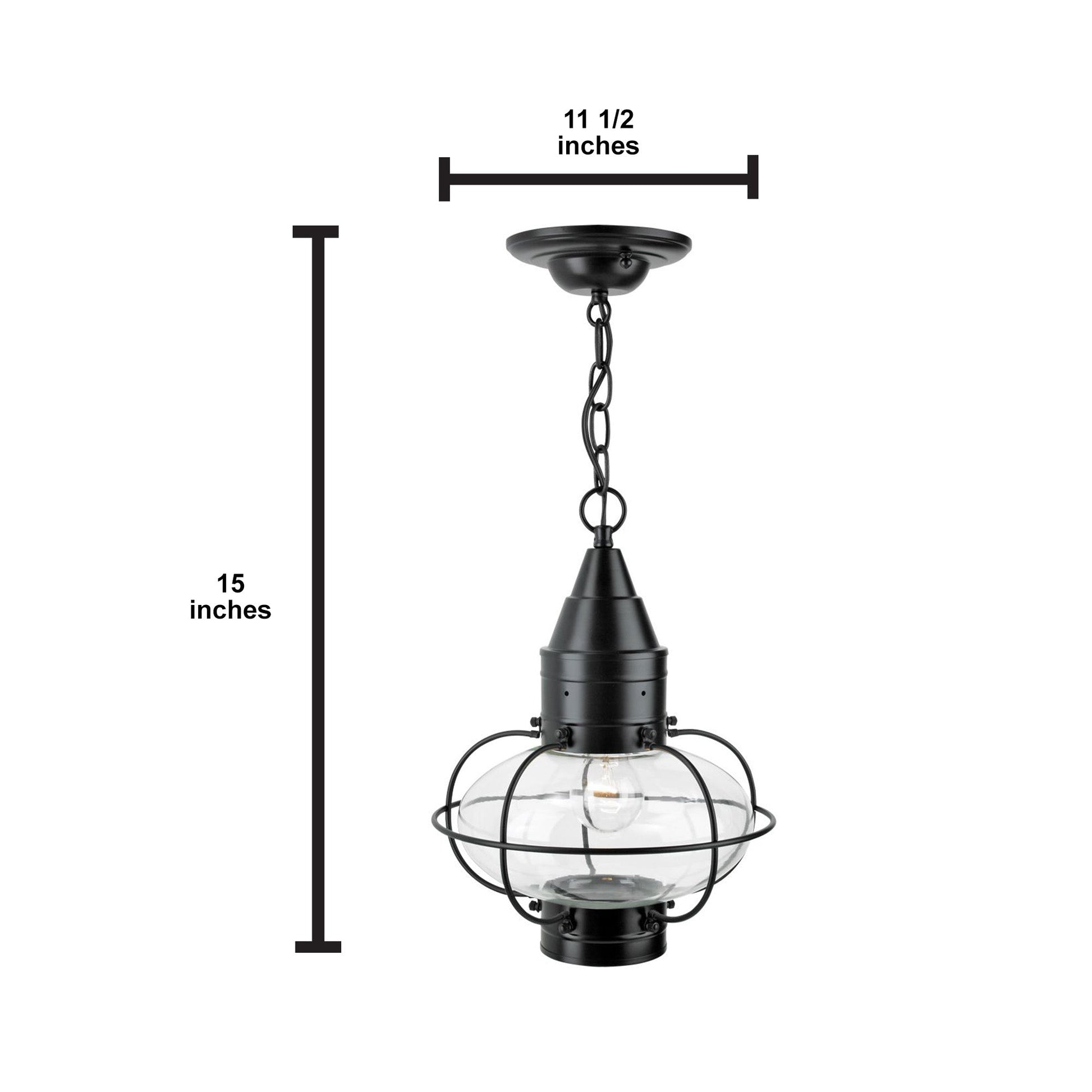 Norwell Lighting Classic Onion 15" x 11" 1-Light Black Medium Pendant With Seedy Glass Diffuser