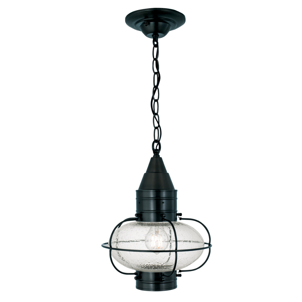 Norwell Lighting Classic Onion 15" x 11" 1-Light Black Medium Pendant With Seedy Glass Diffuser