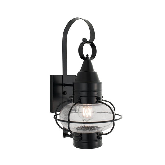Norwell Lighting Classic Onion 16" x 9" 1-Light Black Small Outdoor Wall Light With Seedy Glass Diffuser