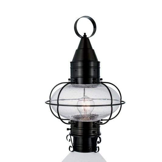 Norwell Lighting Classic Onion 18" x 11" 1-Light Black Medium Outdoor Post Light With Seedy Glass Diffuser