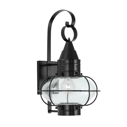 Norwell Lighting Classic Onion 19" x 11" 1-Light Black Medium Outdoor Wall Light With Seedy Glass Diffuser