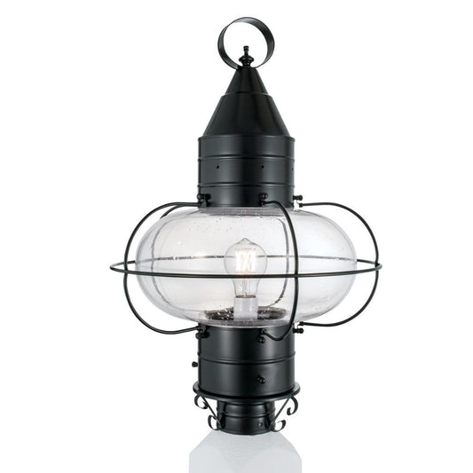 Norwell Lighting Classic Onion 22" x 15" 1-Light Black Large Outdoor Post Light With Seedy Glass Diffuser