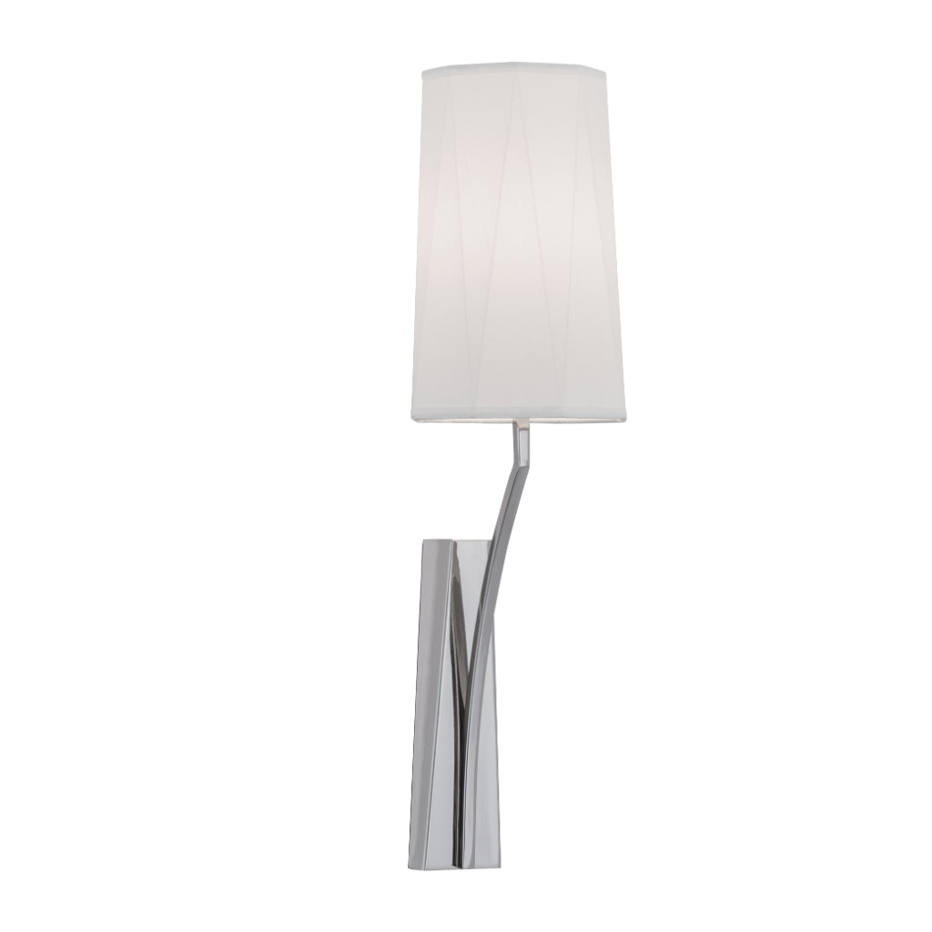 Norwell Lighting Diamond 1-Light Round Polished Nickel Steel Indoor Wall Sconce With White Fabric Shade